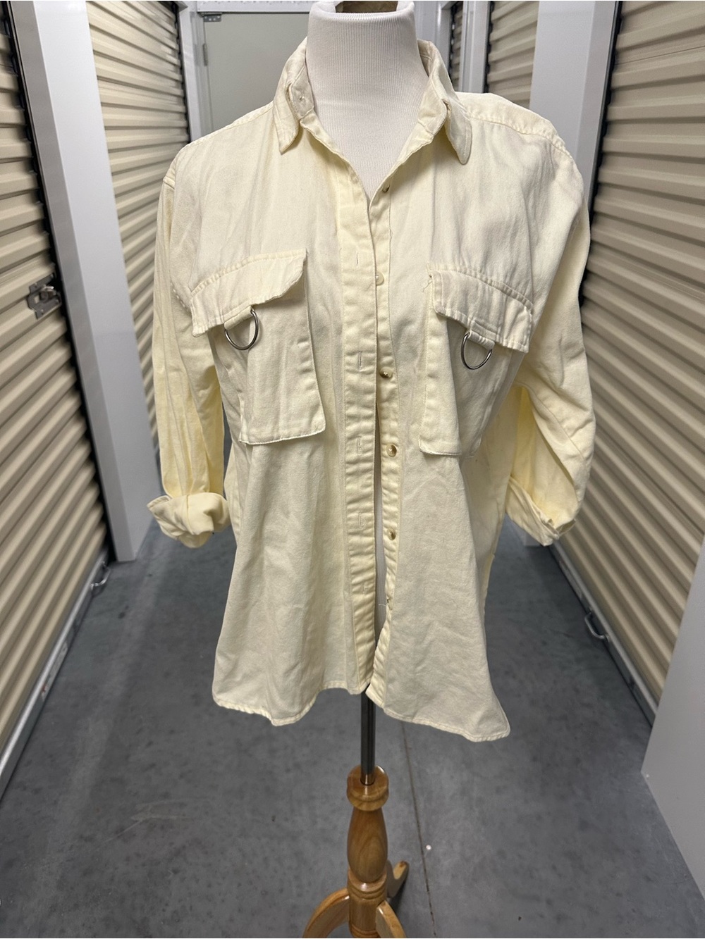 90’s Nod Cream Button-Down Shirt with Metal Pull Front Pockets